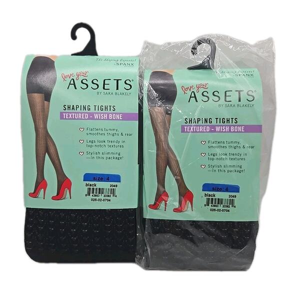 2 Pair Of Spanx Assets Shaping Tights Black Textured Wishbone Size 4 NWT - Picture 1 of 6